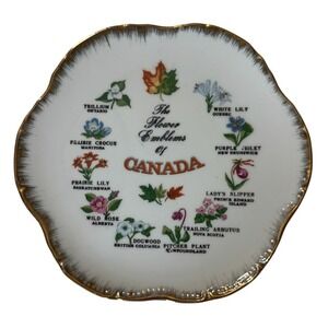 Canada Flower Emblems Souvenir Plate Gold Trim Japan Giftcraft 7.25 Inch